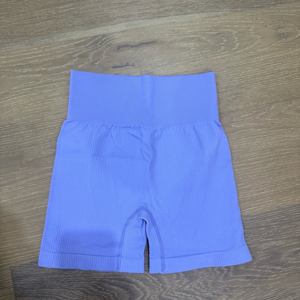 Purple Ribbed High-Waisted Shorts